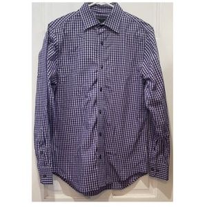 Banana Republic Factory Non Iron Slim Fit Purple Check Button Down SZ 14-14 1/2